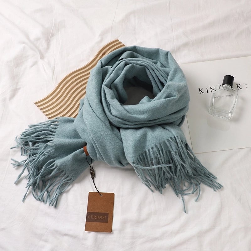 Solid Color Prickly Wool Scarf Women's 300g Ge Run Si Imitation Cashmere Thickened Scarf Japanese Style Plain Scarf For Autumn And Winter