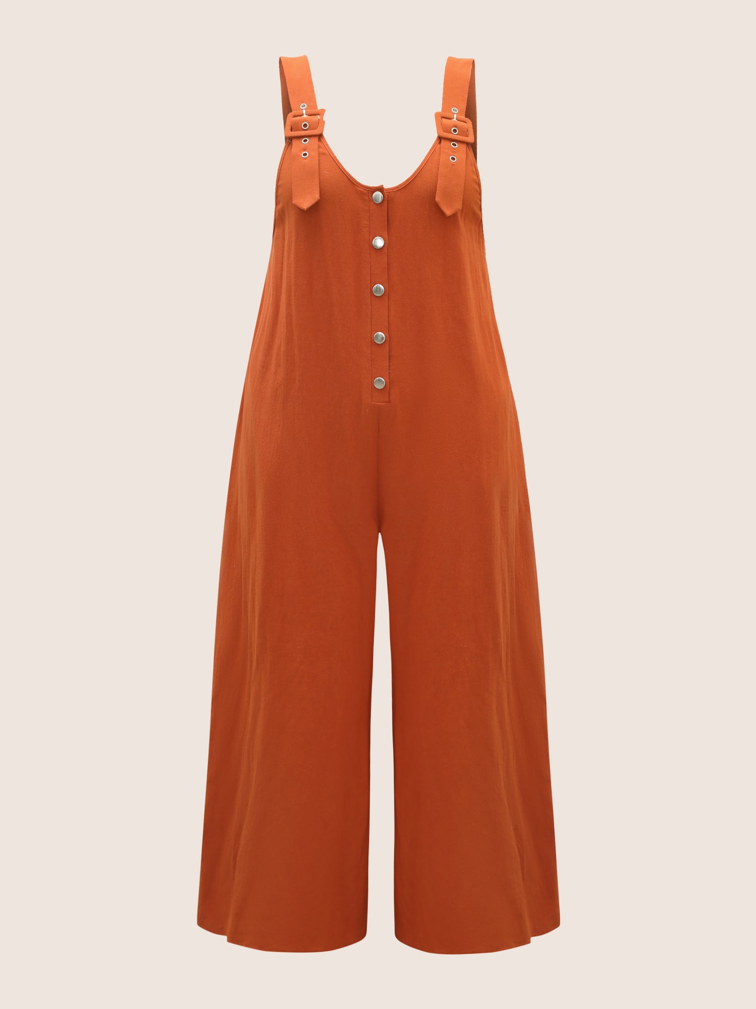 Solid U Neck Metal Detail Jumpsuit