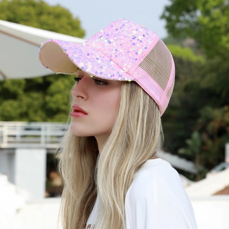 Women's Casual Solid Color Sequins Curved Eaves Baseball Cap