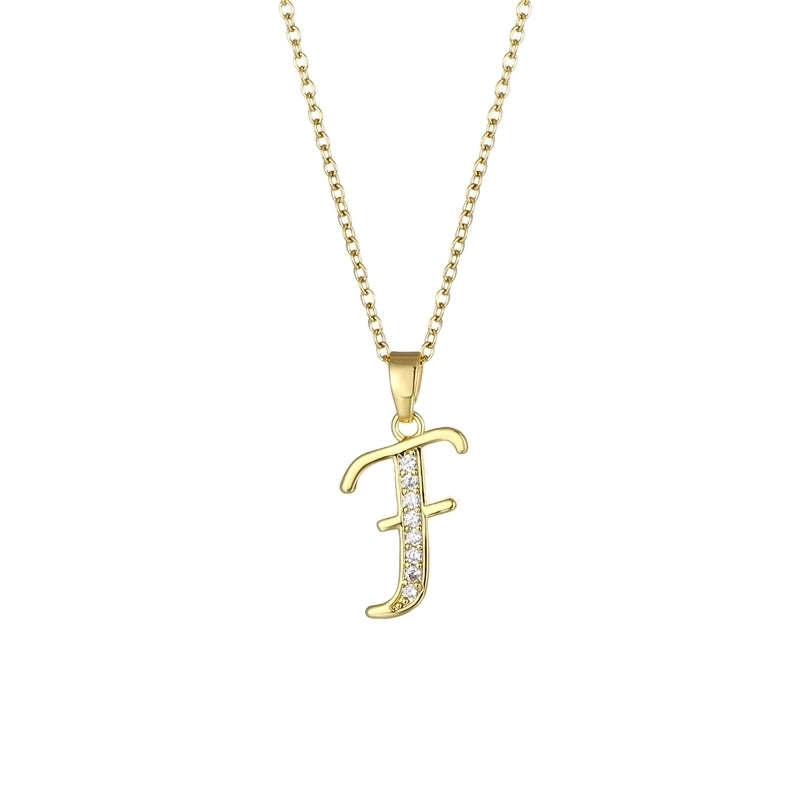 Stainless Steel Titanium Steel 18K Gold Plated Fashion Plating Inlay Letter Zircon Pendant Necklace