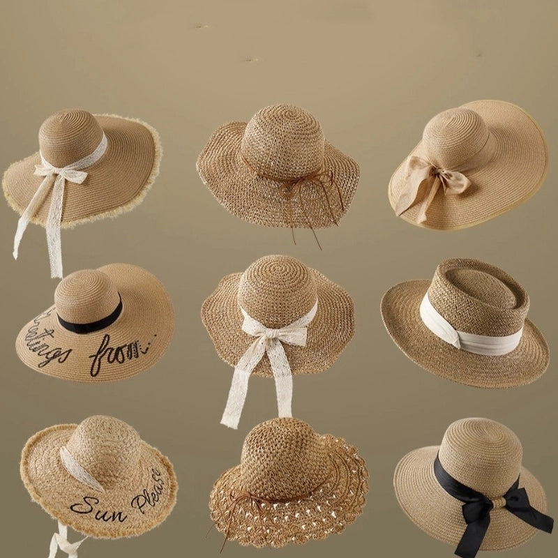 Women's Vacation Minimalist Letter Solid Color Big Eaves Straw Hat