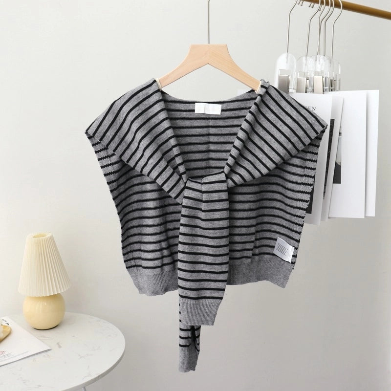 Classic Striped Outer Shawl Women's Fake Collar Decorative Waistcoat Air-conditioned Room Shoulder-matching Spring And Autumn Multi-functional Scarf