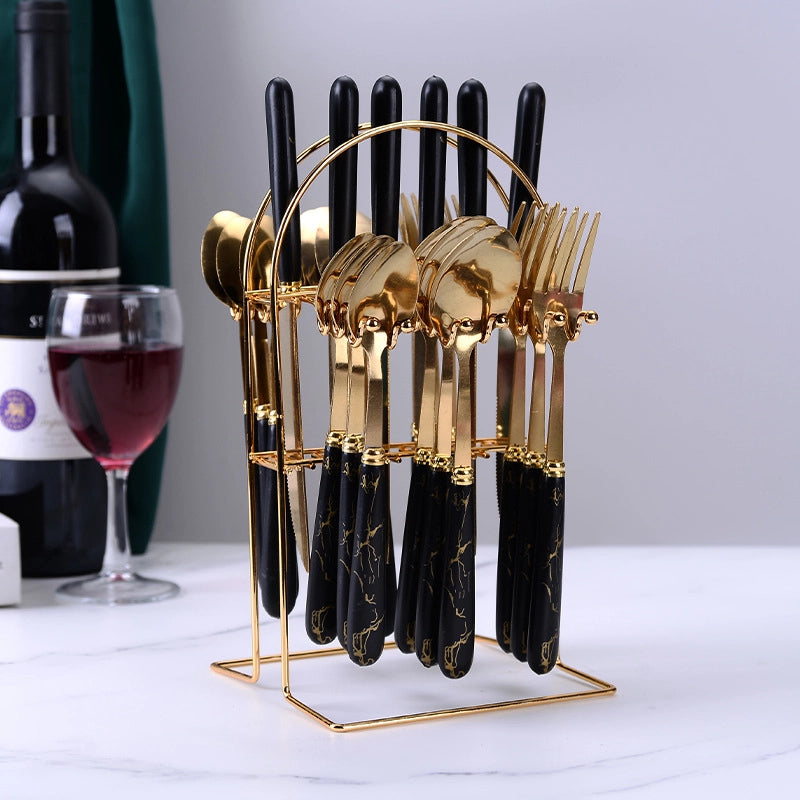New Marbling Stainless Steel Tableware 24-Piece Gift Box Restaurant Western Food Knife Fork Dessert Spoon