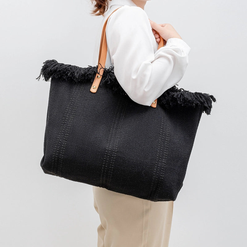 Women's Large Pu Leather Canvas Solid Color Beach Classic Style Square Magnetic Buckle Tote Bag