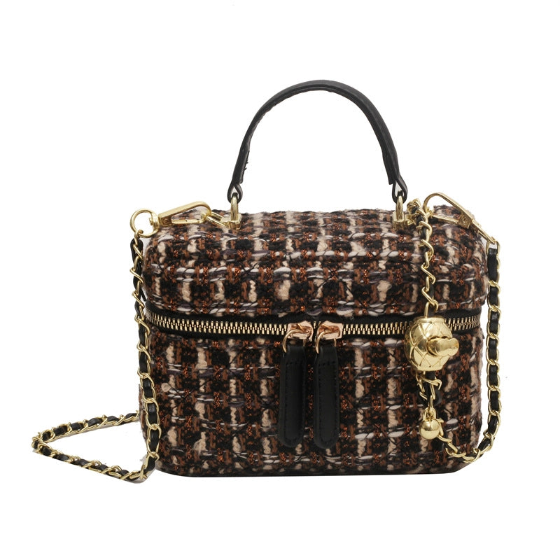 Women's Small Yarn Color Block Basic Streetwear Square Zipper Shoulder Bag Crossbody Bag Chain Bag