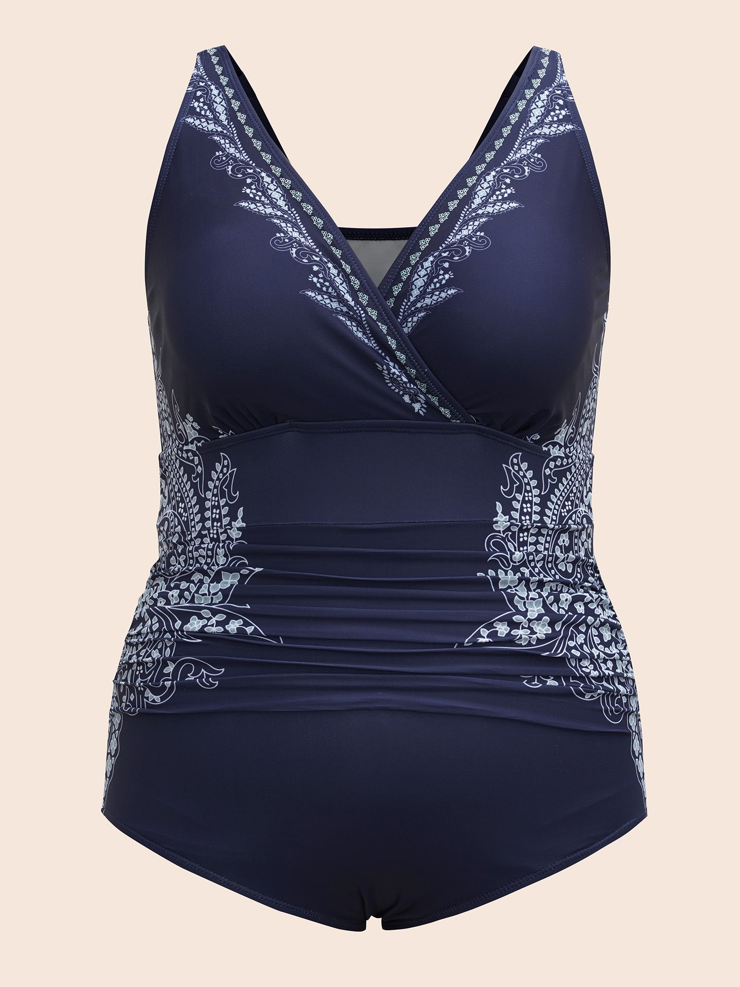 Surplice Neck Boho Ruched One-Piece Swimsuit