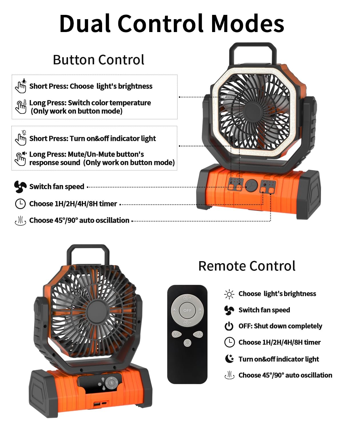 10000mAh Rechargeable Portable Camping Fan with LED Light