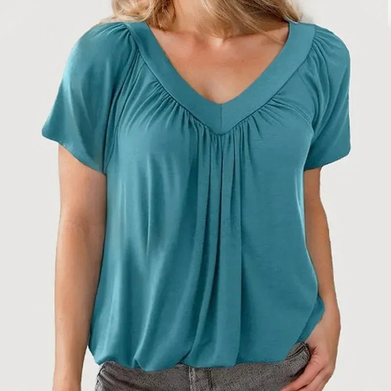 💖Hot Sales-49% OFF✨Women's Casual Pleated V-Neck Short-Sleeve Top
