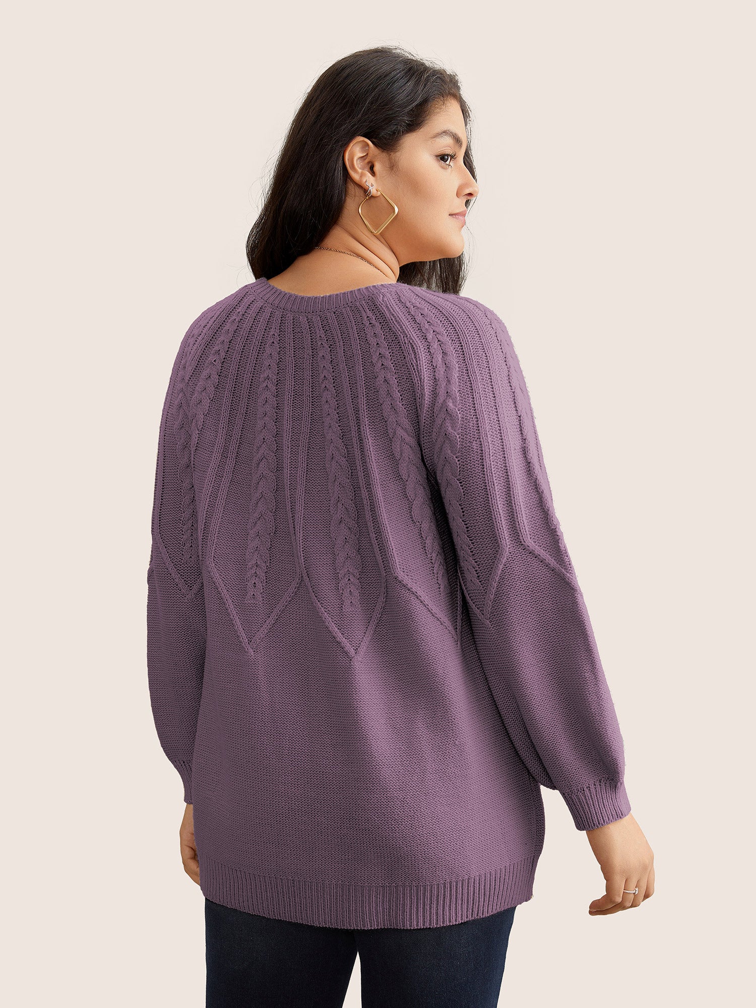 Solid Textured Lantern Sleeve Pullover