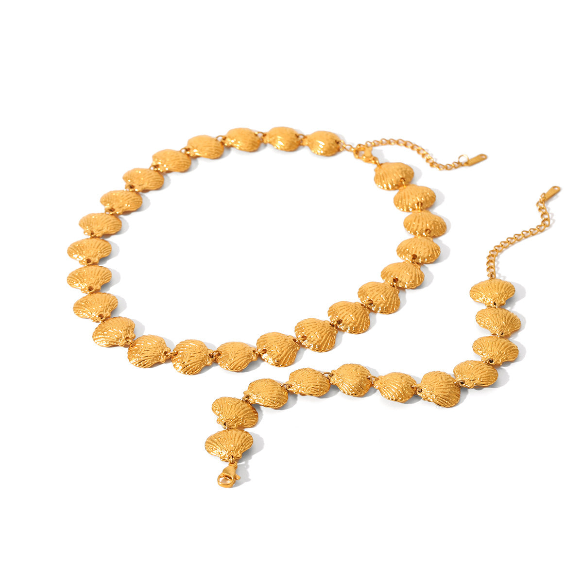 18K Gold Stainless Steel Shell Chain Necklace Bracelet Ins Ocean Fan Shell Titanium Steel Clavicle Chain