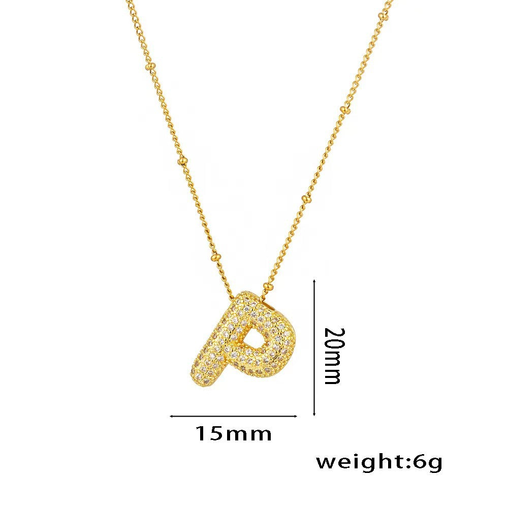 New Micro-Inlaid Zircon 26 Letter Pendant Necklace Copper Plated 18K Gold Fashionable And Classic