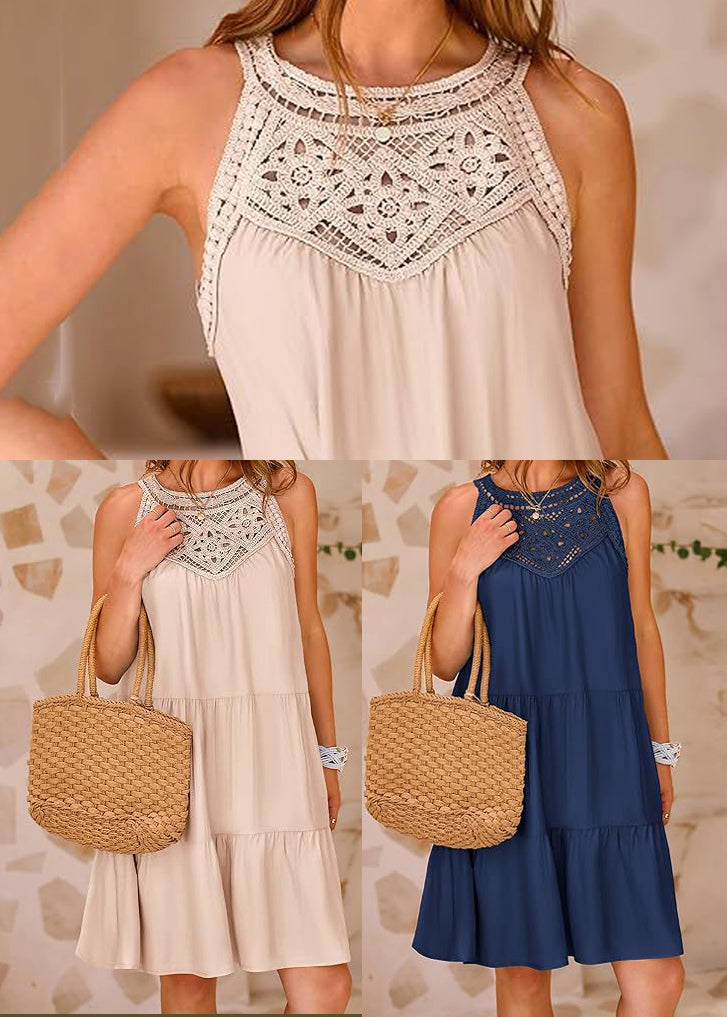 Italian Apricot Cold Shoulder Patchwork Cotton Dress Summer