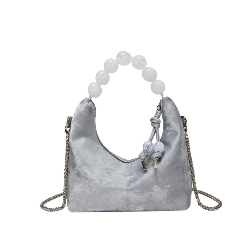 Women's Small Pu Leather Solid Color Classic Style Streetwear Beading Pillow Shape Zipper Underarm Bag