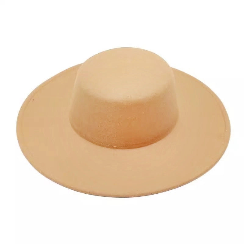 Special For Autumn And Winter Flat Top Woolen Hat Big Brim Felt Hat Female Jazz Hat French Hepburn Style