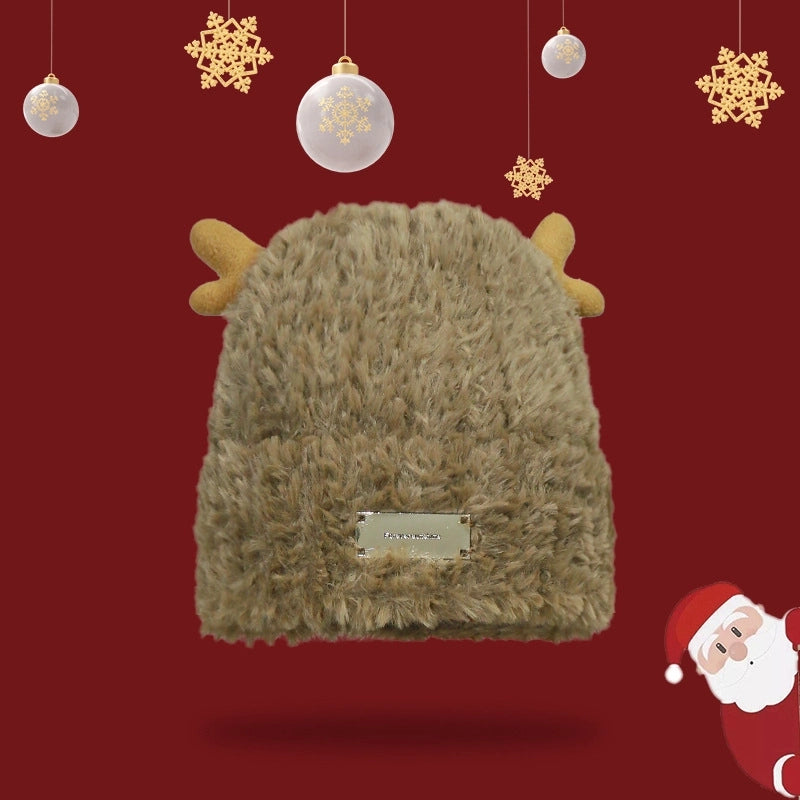 Women's Casual IG Style Lattice Solid Color Elk Knit Scarf Hat Beanie Hat
