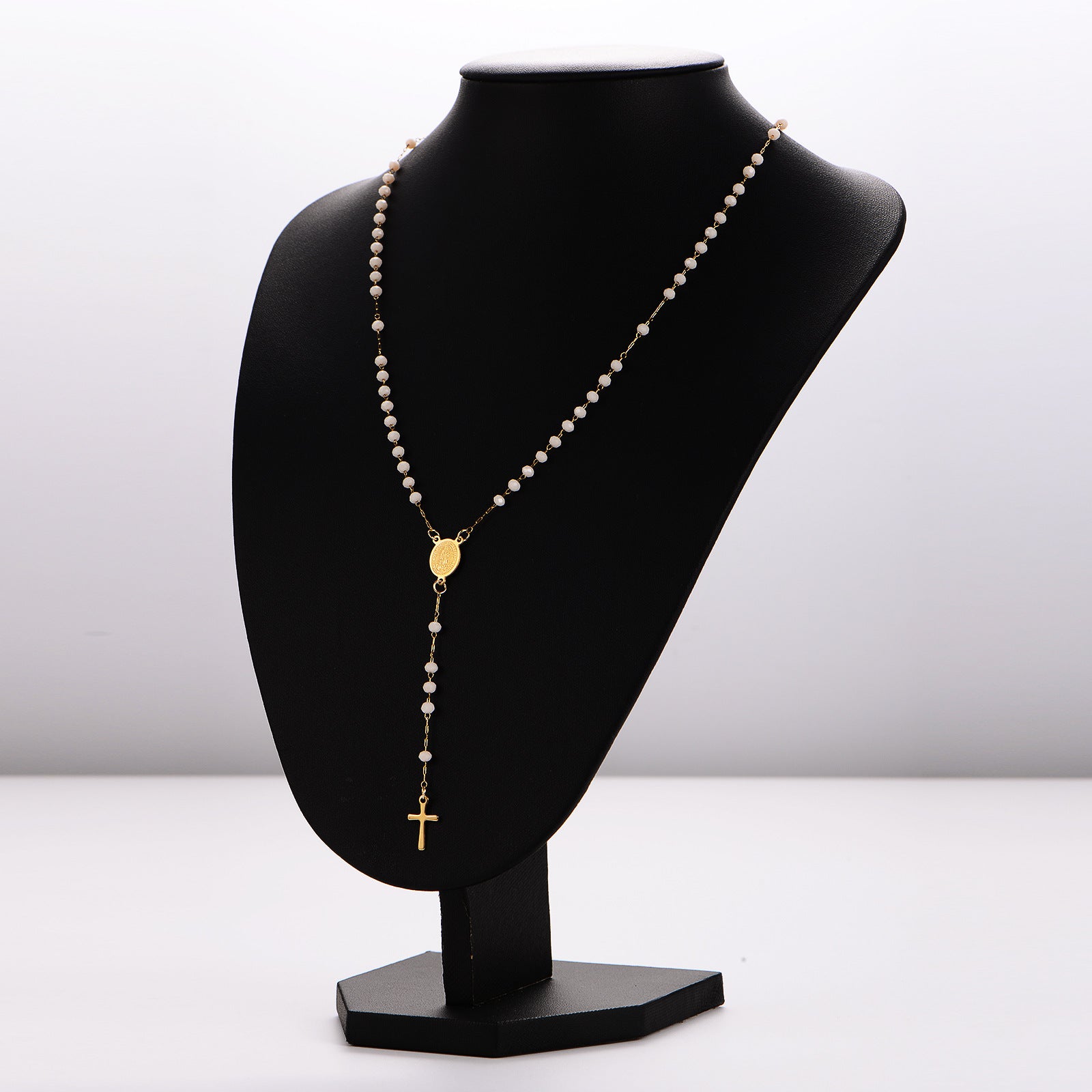 Aml Hot Sale Stainless Steel Beads Rice Bead Chain Clavicle Chain Cross Necklace