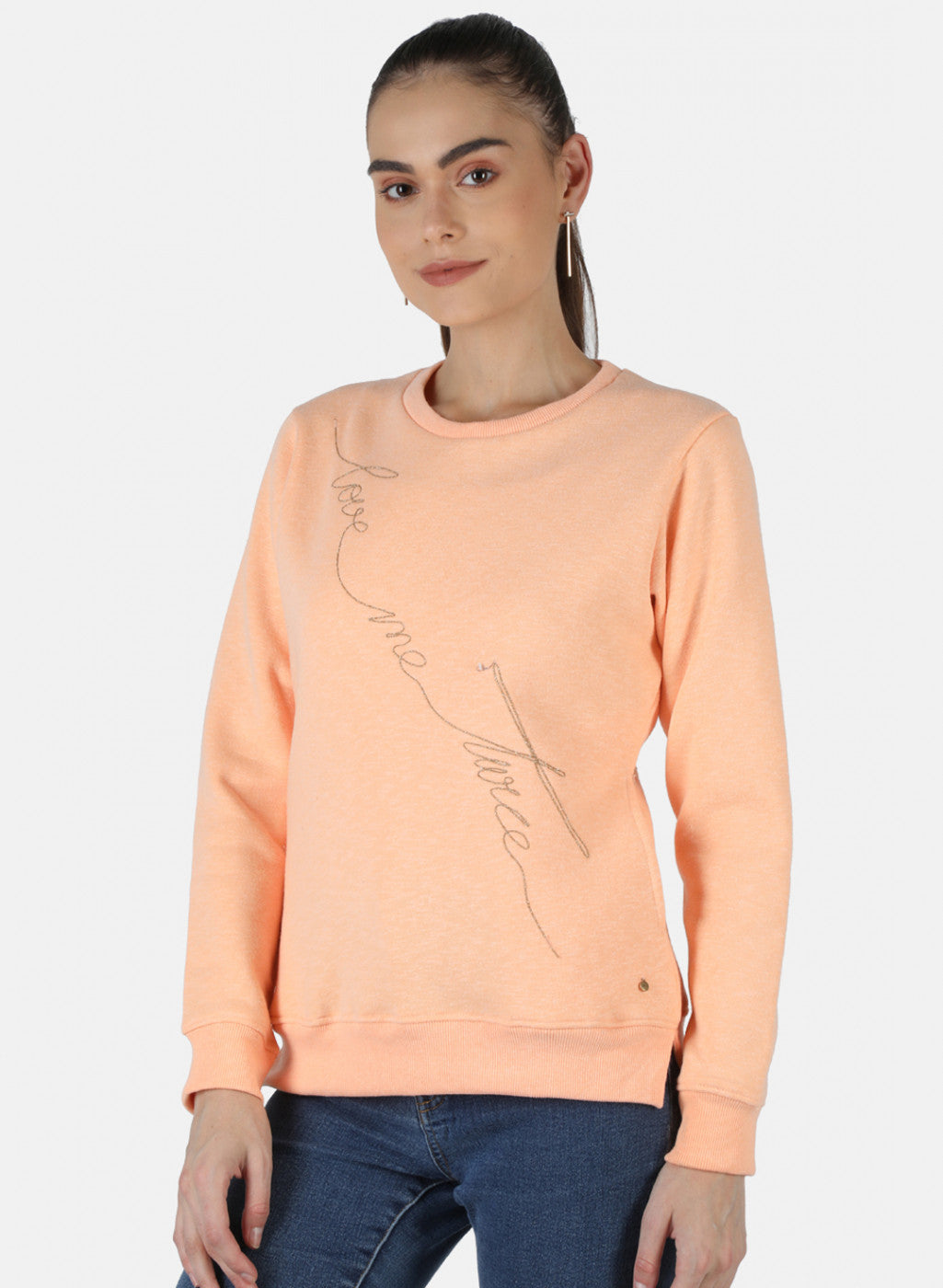 Women Peach Embroidered Sweatshirt