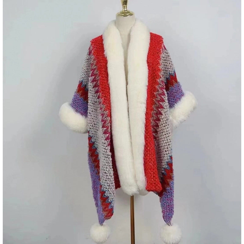 Women's Minimalist Classic Style Color Block Knit Patchwork Shawl