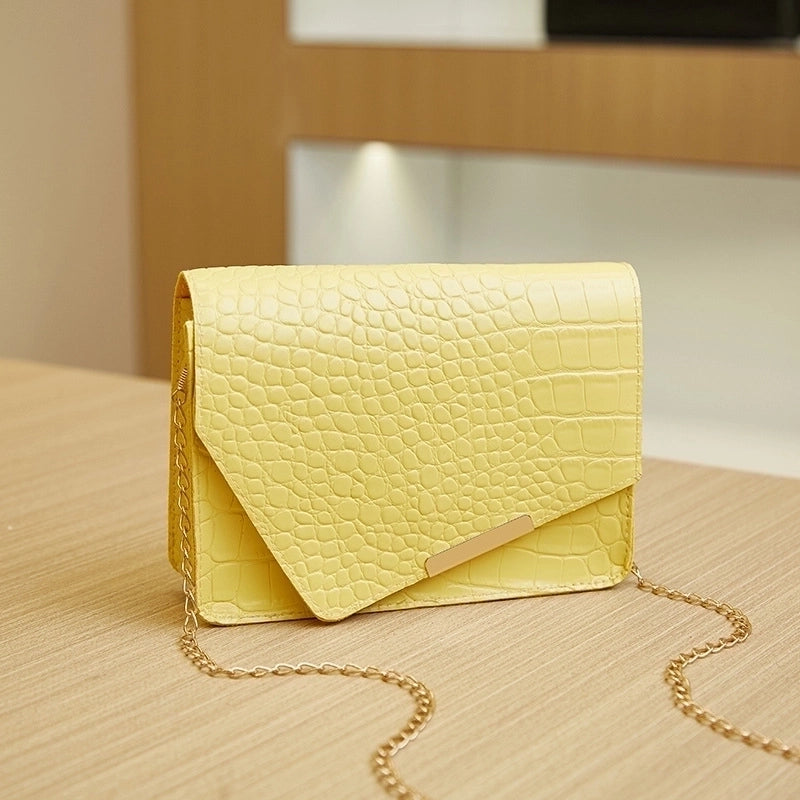 Women's Small Pu Leather Solid Color Crocodile Fashion Square Buckle Crossbody Bag