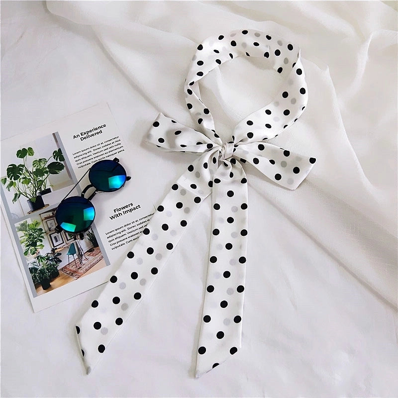 2 M New Polka Dot Special Long Edition Thin Narrow Silk Scarf Women's Spring Summer Autumn Scarf Belt Black And White Fashion