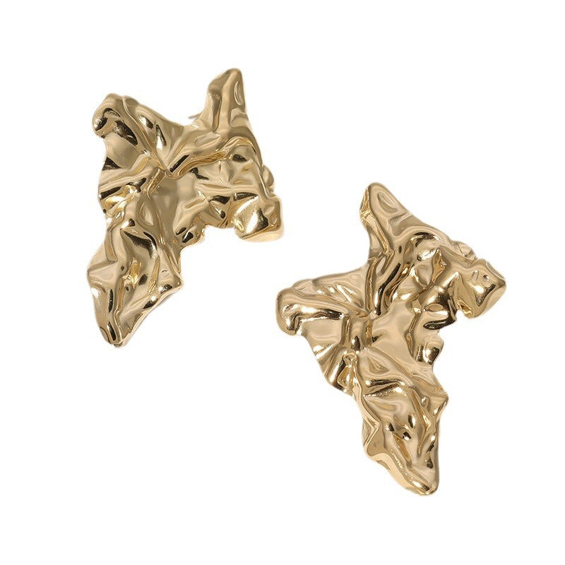 Irregular Pleated Stainless Steel Electroplating Stud Earrings