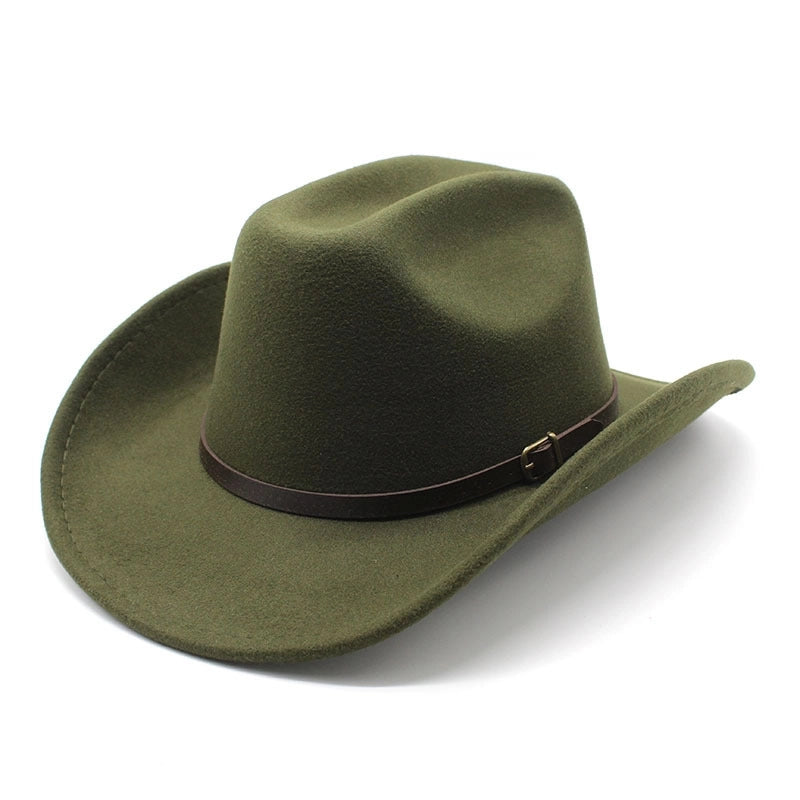 New Youth Top Hat Men's And Women's Big Brim One-word Top Wool Belt Felt Hat