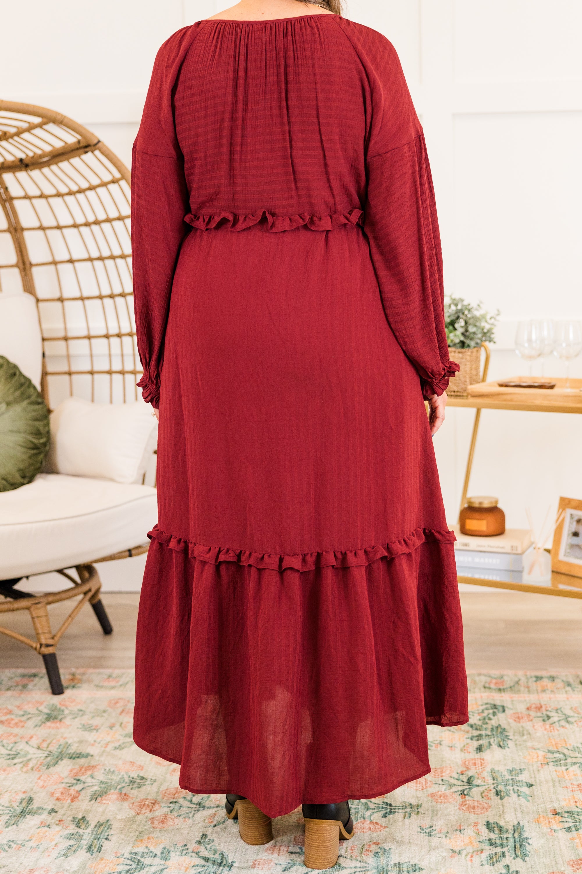 Tell Your Story Dress. Burgundy