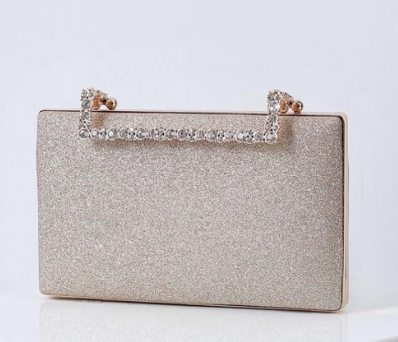 Red Dark Blue Black Pu Leather Solid Color Rhinestone Square Evening Bags