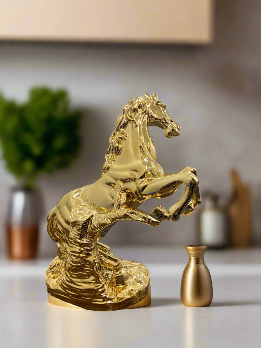 GOLD HORSE STATUE – LUXURY DECORATIVE PIECE FOR HOME & OFFICE(29CMX16CM)