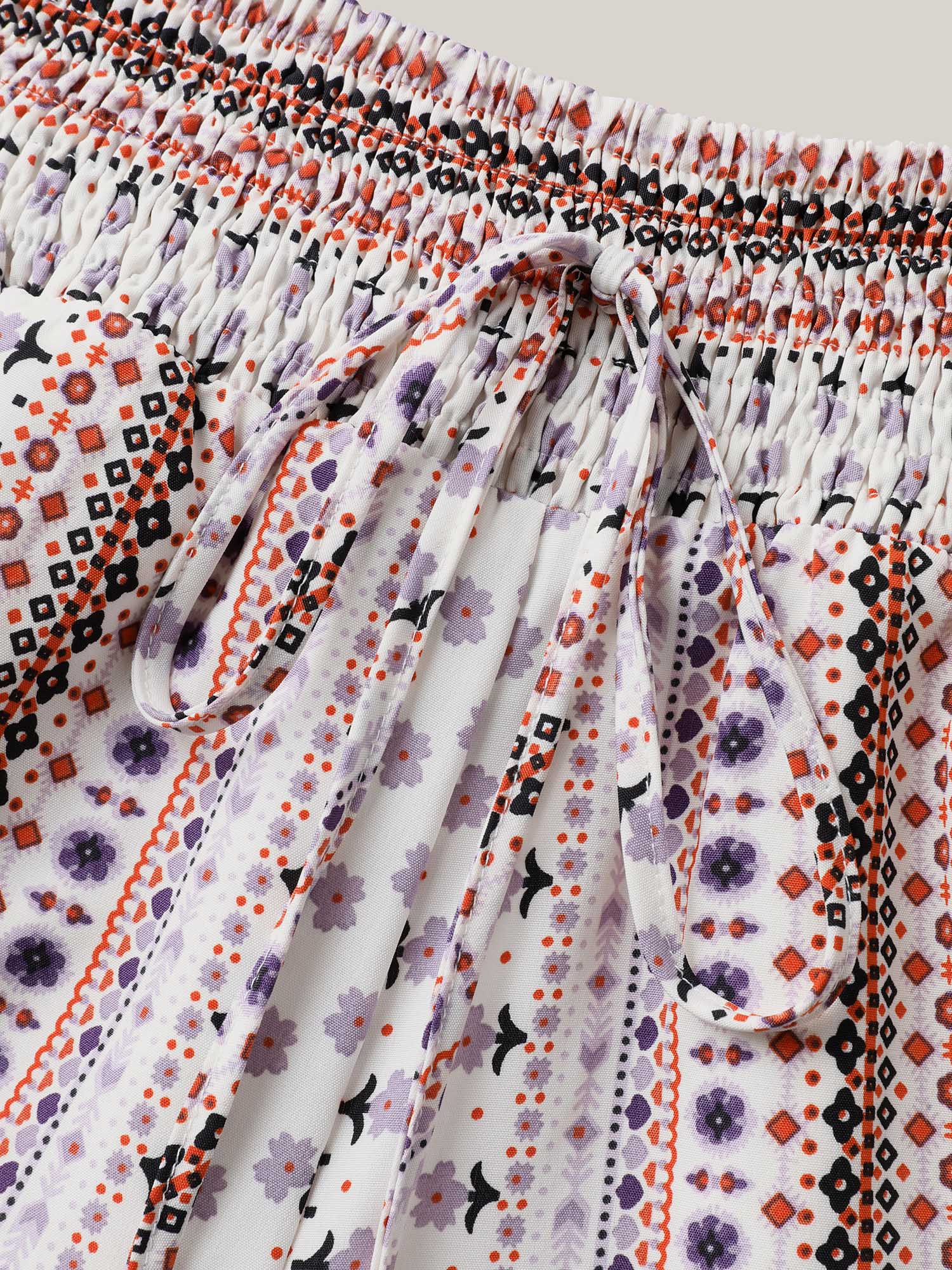 Shirred Waist Boho Wide-Leg Pants