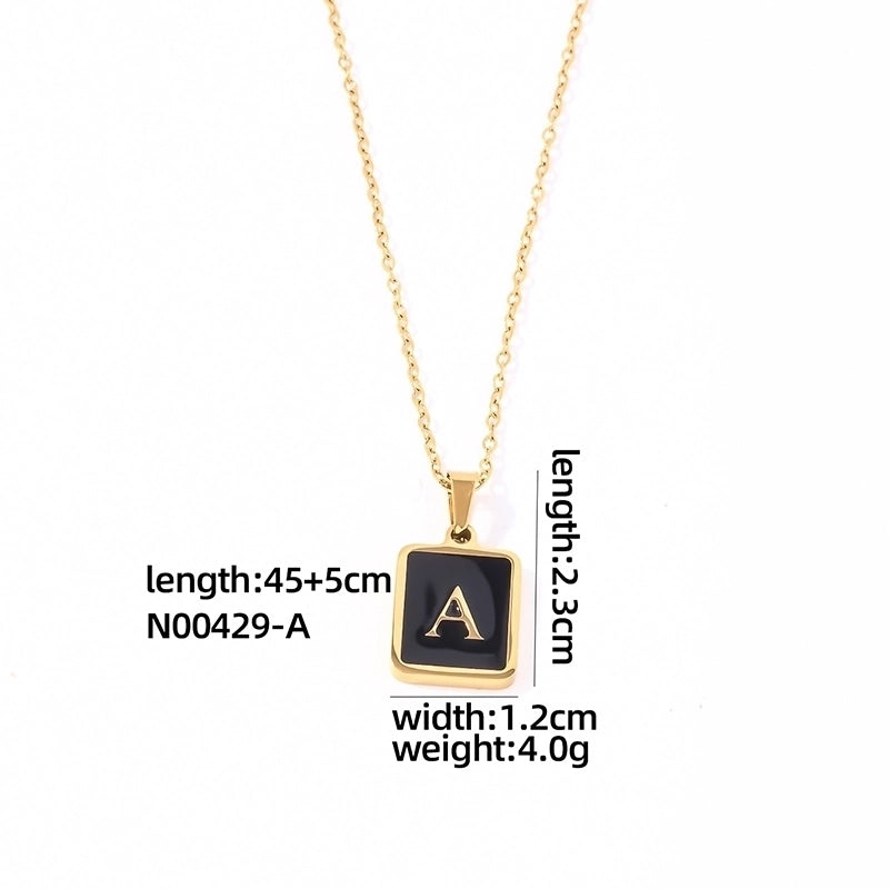 304 Stainless Steel K Gold Plated Minimalist Plating Inlay Letter Rectangle Shell Pendant Necklace