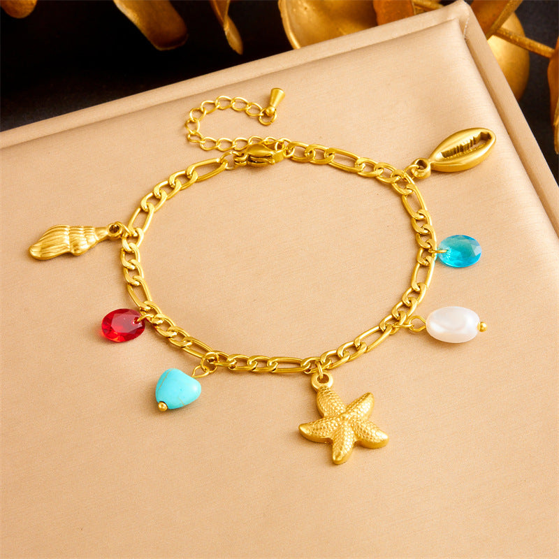 Personalized Gold-Plated Turtle Dolphin Starfish Pendant Stainless Steel Chain Jewelry Bracelet