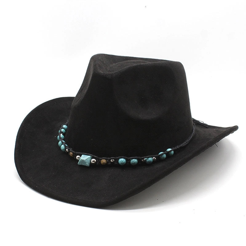 New Suede Ethnic Style Tibetan Western Cowboy Hat Top Hat Autumn And Winter Men's And Women's Felt Hat Curved Jazz Hat