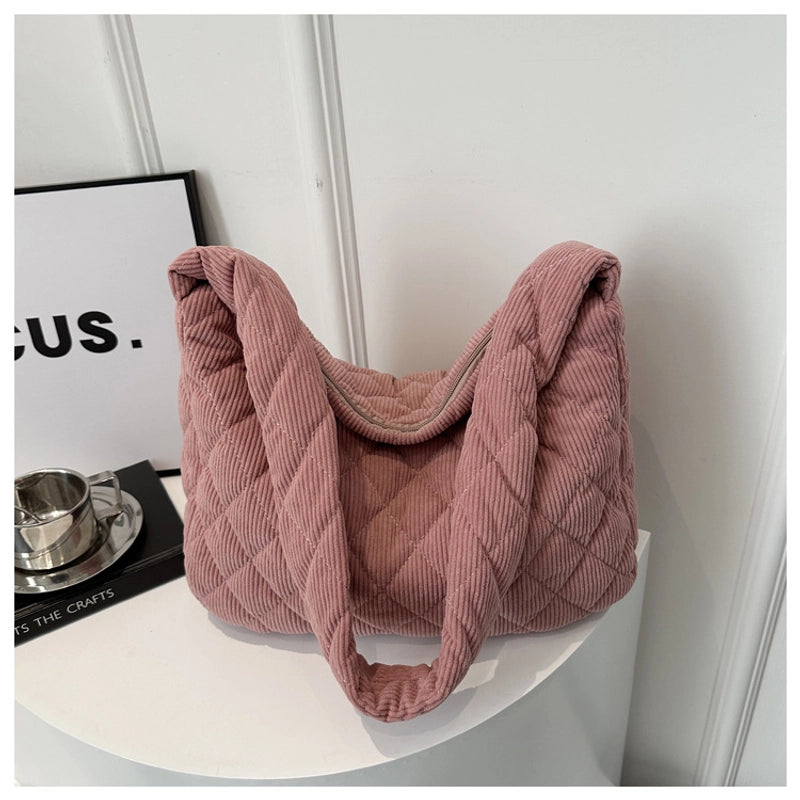 Women's Large Cotton Lingge Streetwear Square Zipper Shoulder Bag