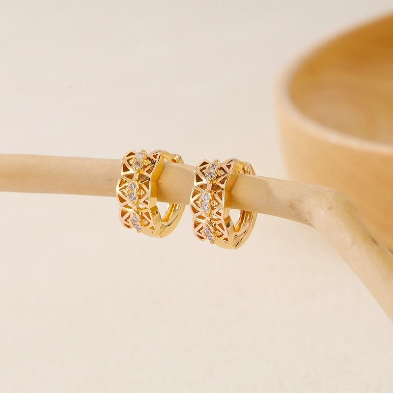 1 Piece IG Style Minimalist Geometric Inlay Copper Zircon Earrings