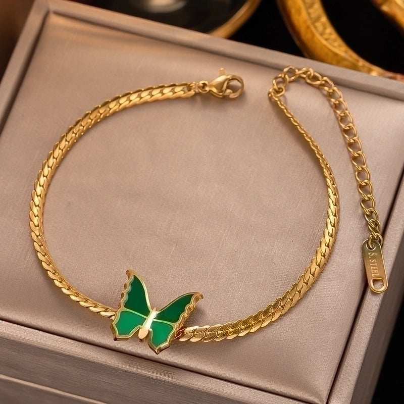 Retro Butterfly 304 Stainless Steel 18K Gold Plated Acrylic Stainless Steel Bracelets In Bulk