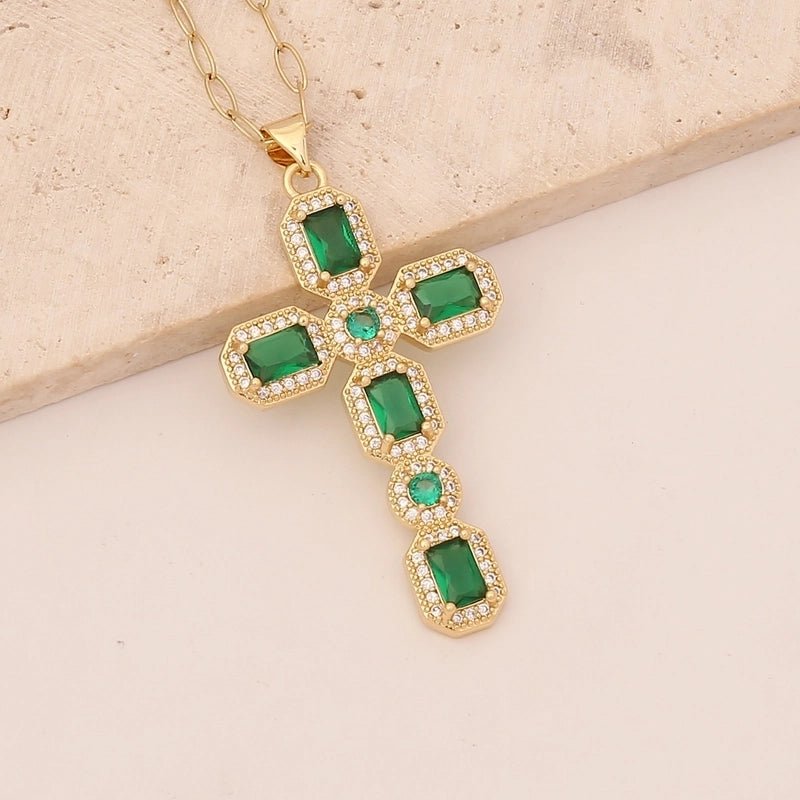 Hip-hop Cross Copper Inlaid Zircon Necklace