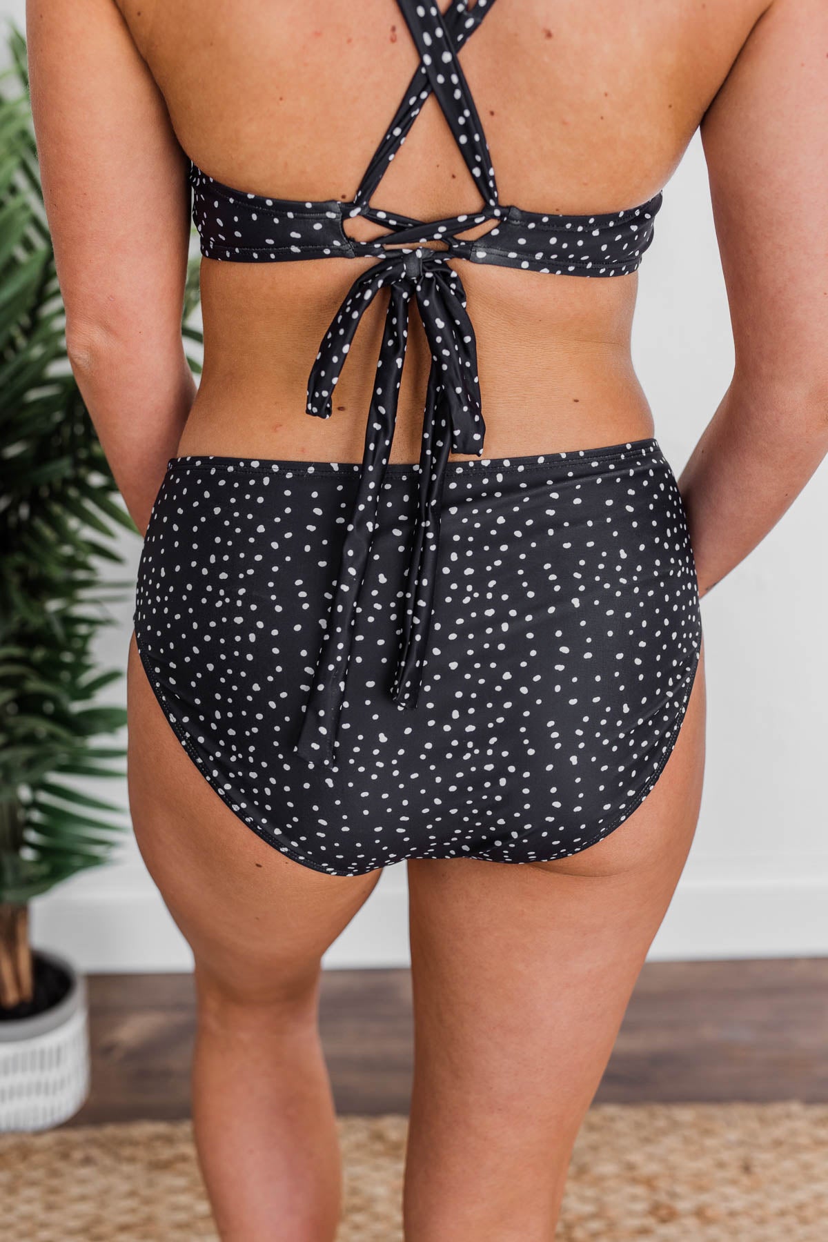 Bask In The Sun Mid-Rise Swim Bottoms- Black & Ivory