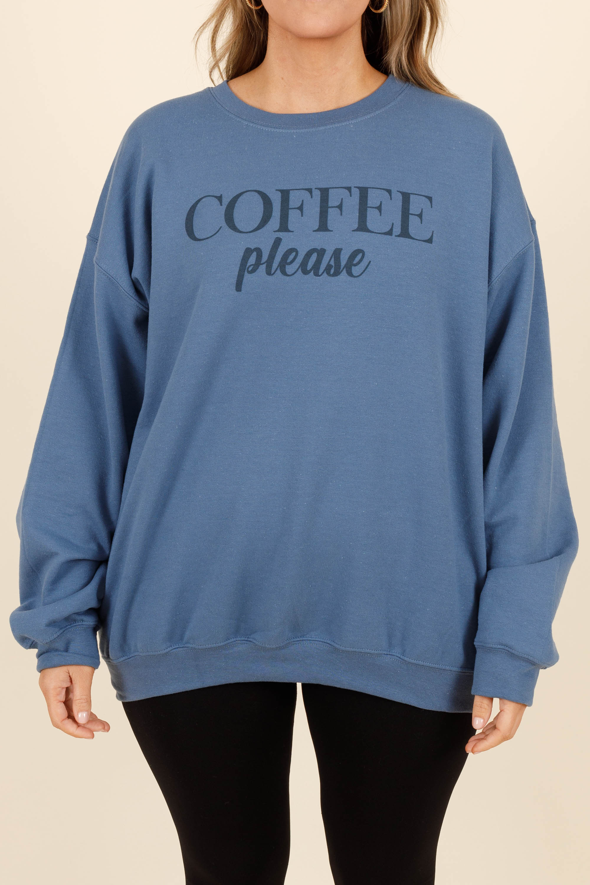 Coffee Please Sweatshirt. Indigo Blue