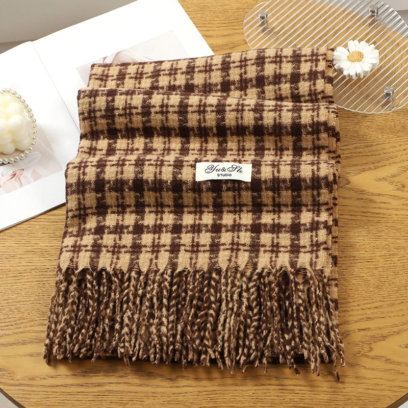 Women's Basic Plaid Polyester Scarf