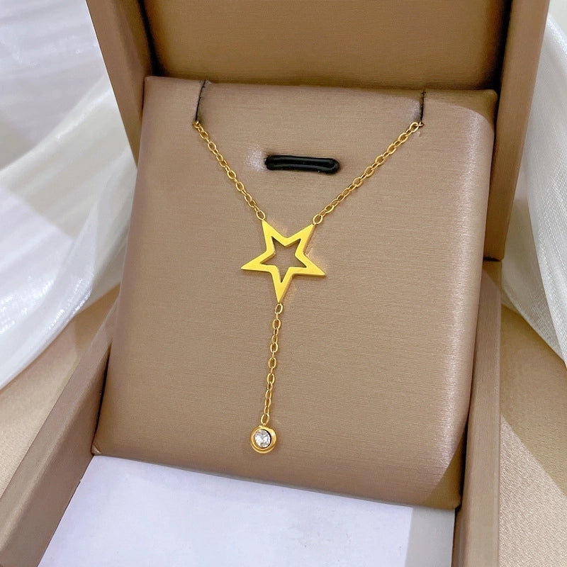 Minimalist Circle Letter Butterfly Titanium Steel Plating Inlay Rhinestones Necklace