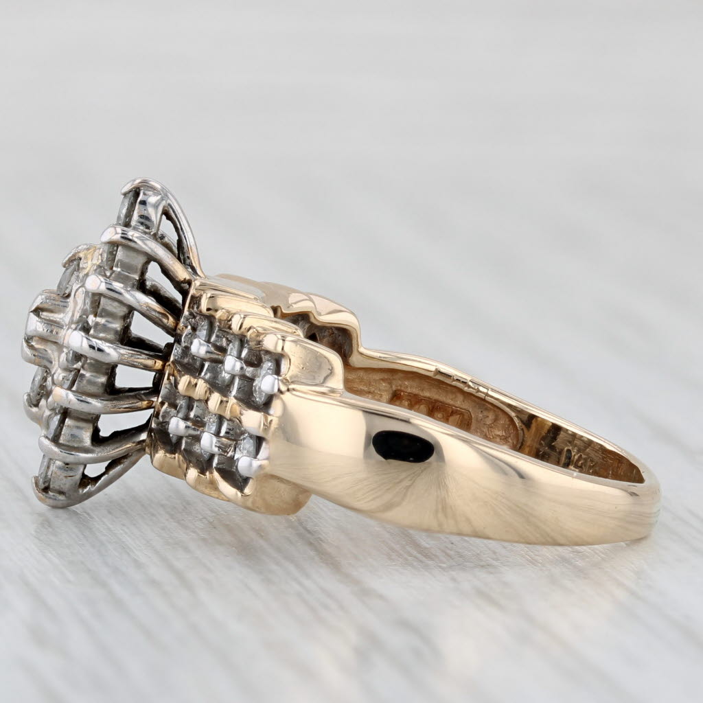 0.96ctw Diamond Cluster Ring 14k Yellow White Gold Size 8.5 Engagement