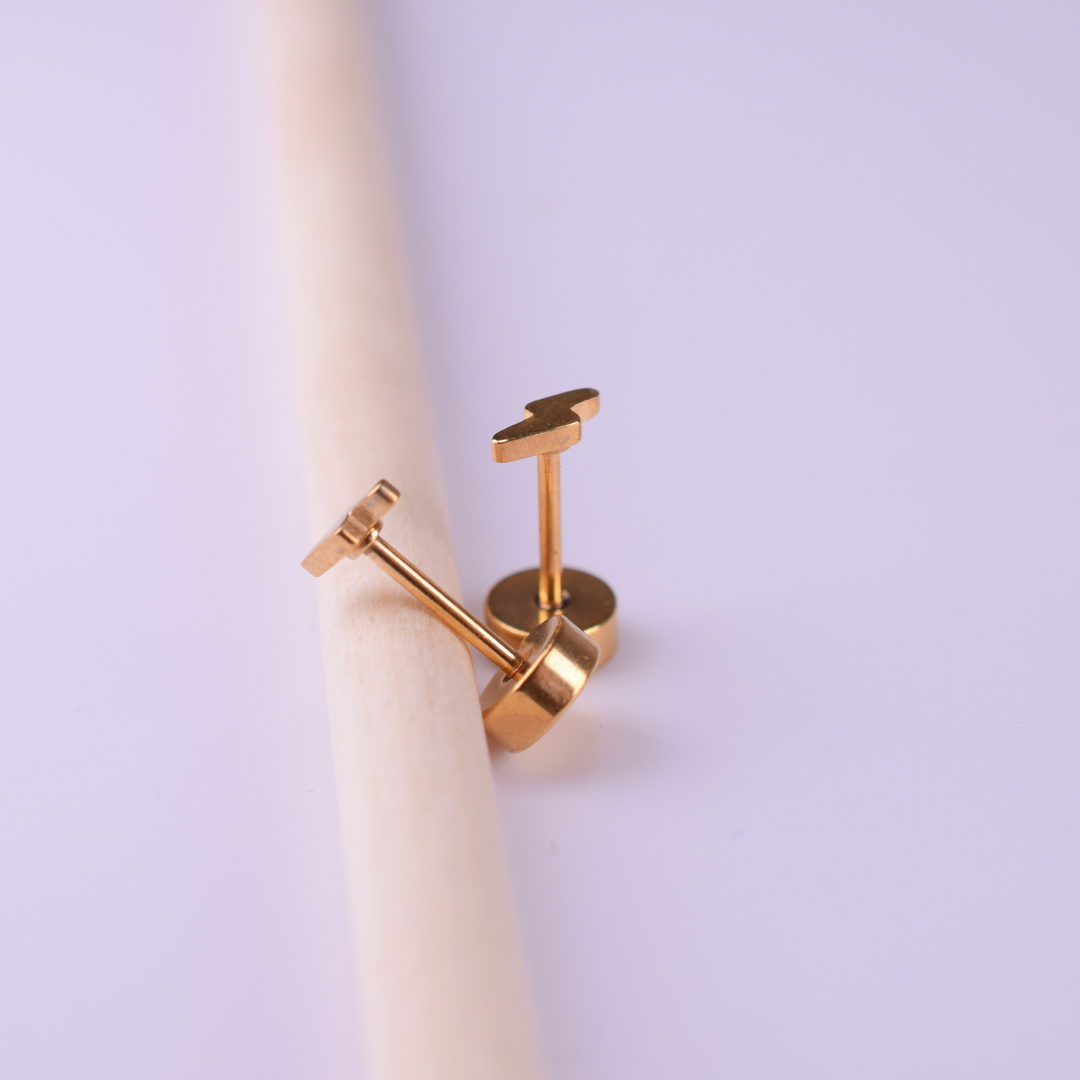 Tiny lightning  studs - Gold