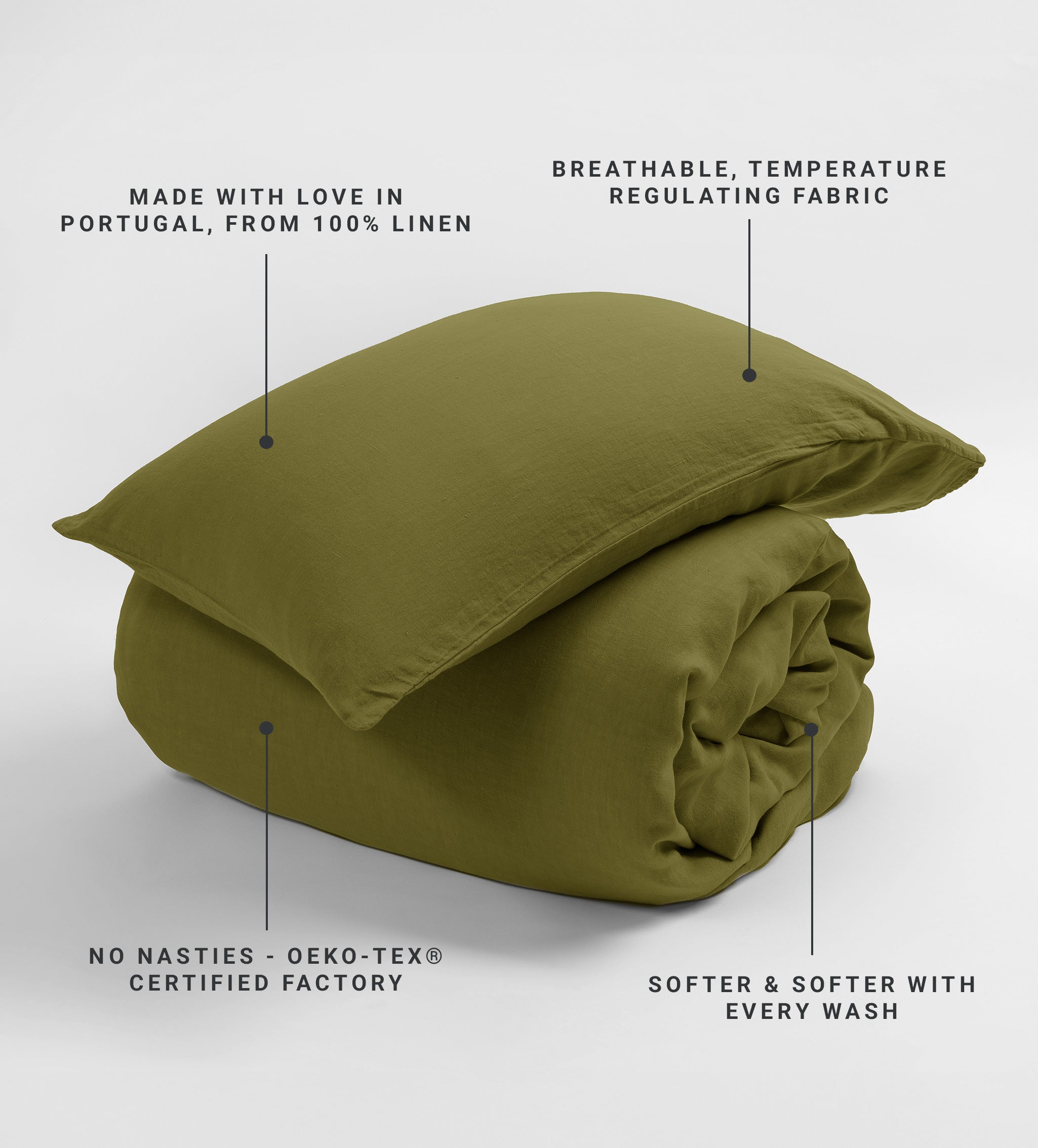 Moss Green 100% Linen Housewife Pillowcase