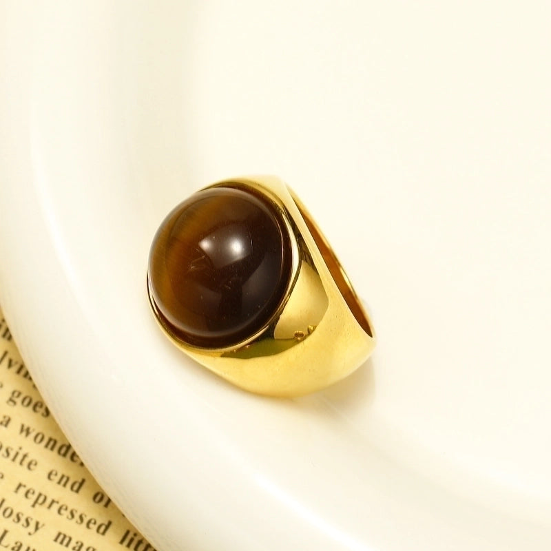 Vintage Style Minimalist Geometric Color Block Titanium Steel Plating Inlay Opal Rings