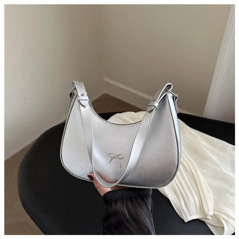 Women's Large Pu Leather Solid Color Bow Knot Streetwear Square Zipper Shoulder Bag