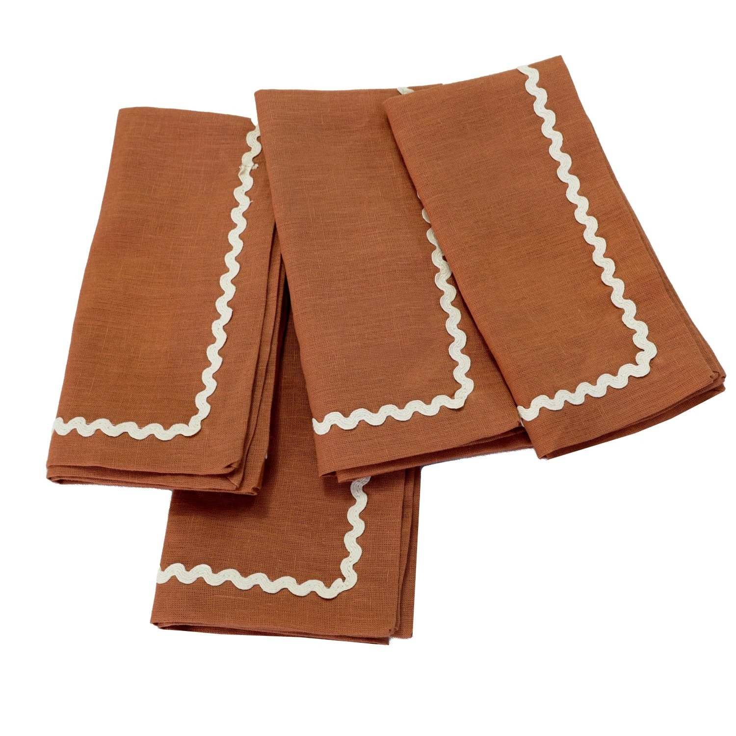 Rust Rick Rack Lace 100% Linen Napkins