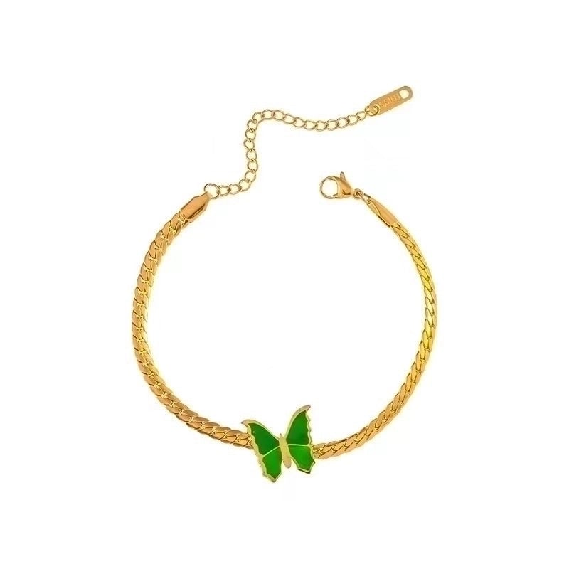 Retro Butterfly 304 Stainless Steel 18K Gold Plated Acrylic Stainless Steel Bracelets In Bulk