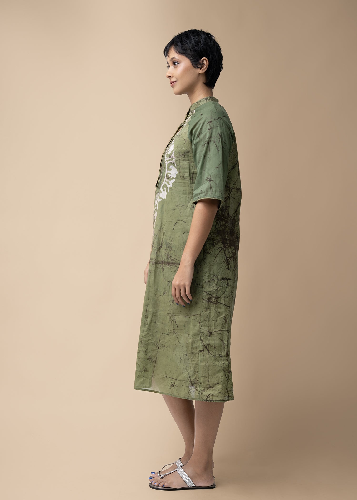 Batik Raglan Sleeve Chinese Collar Dress