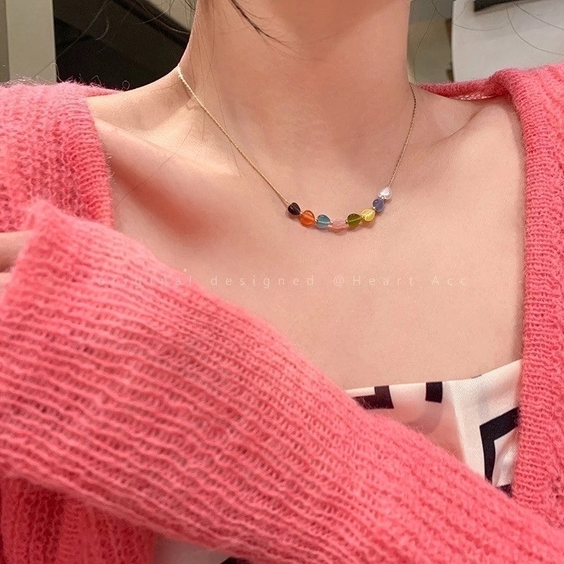 Lady Sweet Heart Shape Flower Fish Tail Imitation Pearl Alloy Inlay Rhinestones Women's Necklace